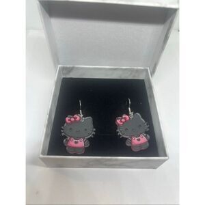 NEW Hello Kitty Dangle Earrings Pink & Black | Cute Kawaii